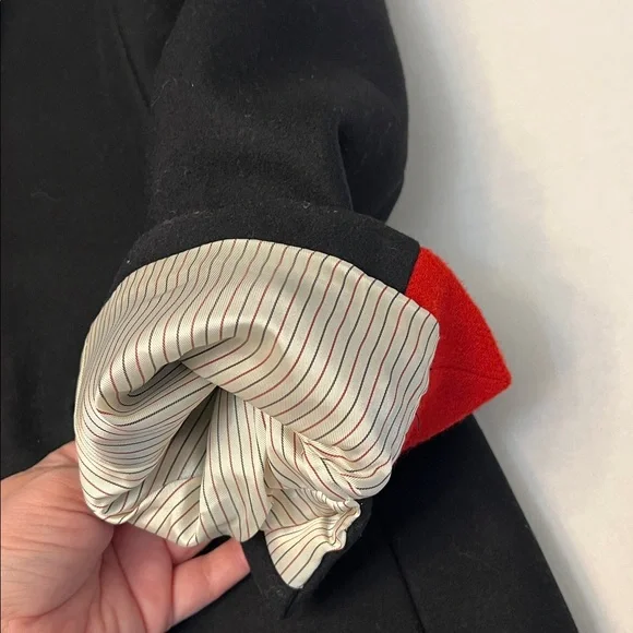 NILI LOTAN RED CUFF VIRGIN WOOL SHORT PEACOAT BLACK SIZE 6 - Picture 8 of 16